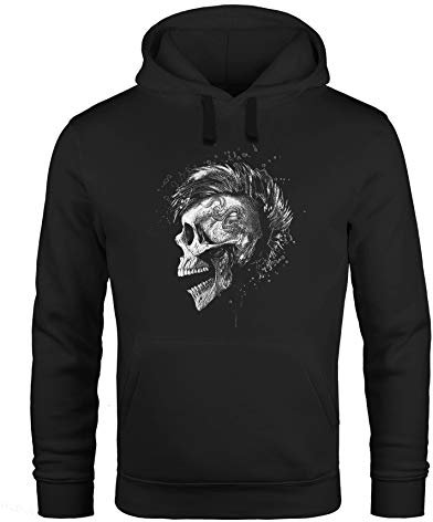 Neverless® Hoodie Herren Punk Mohawk Skull Totenkopf Irokese Print Kapuzen-Pullover Männer Fashion Streetstyle schwarz 4XL