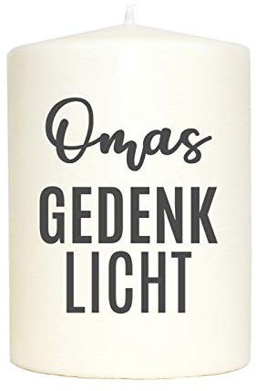 WB wohn trends Kleine Spruchkerze weiß, Omas Gedenklicht, Aufdruck grau, 10x7cm, Trauer-Kerze Gedenk-Kerze mit Spruch Motiv-Kerze