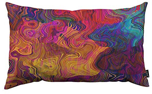 HOSNYE Federa per cuscino con onde caotiche, motivo arcobaleno, con viola, fucsia, rosa, rosso, arancione, oro, blu, viola, tessuto di lino, per divano, letto, auto, 30,5 x 50,8 cm