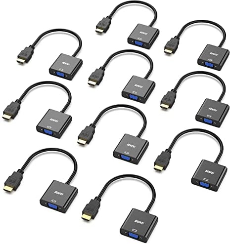BENFEI - Set di 10 adattatori da HDMI a VGA (da maschio a femmina) per computer, desktop, laptop, PC, monitor, proiettore, HDTV, Chromebook, Raspberry Pi, Roku, Xbox e More, colore nero