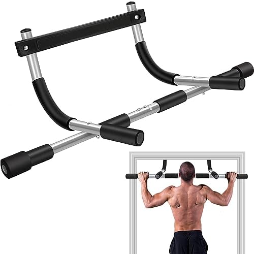 TOPOKO Barre de traction pour porte, sans vis, barre de traction portable, cadre de porte de musculation, barre de suspension pour exercice, barre d'entraînement de porte avec poignées en mousse,