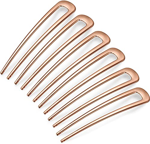 6 Semplici Forcine a Forma U in Metallo Bastone per Capelli Bastoncini Forchetta Perno per Capelli Francese Spille per Chignon a 2 Punte Updo per Donna Bun Accessori Capelli (Oro Rosa)