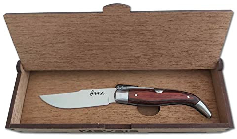 Genérico Roncero Navaja Teja Albacete mango de Madera Coral 8,5 cm. Albacete Personalizada con tu Nombre.