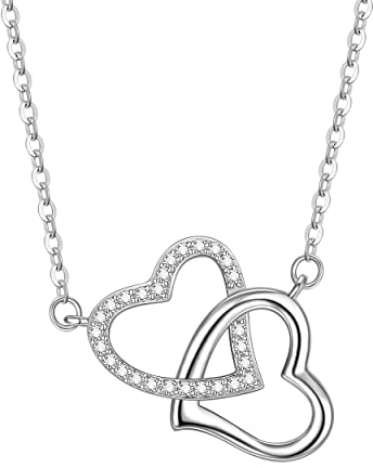 VANSZA Kette Damen 925 Sterling Silber Verschlungene Herzen Damen Halskette mit Anhänger für Mädchen Frauen mit Schmuckbox (Silber)