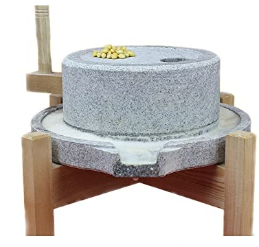 Natural Granite Paste Mill, Hand Stone Mill, Bluestone Mill/Pulverizer, Dry/Wet Mill, Hand Wet Grain Mill with Stand (8.66x13.8 inches)