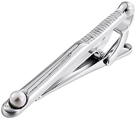 Aotiwe Krawattennadel Herren, Krawattennadel Vater der Braut Perle Silber Rostfreier Stahl Business Stil