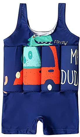 IBTOM CASTLE Einteiliger Float-Badeanzug für Jungen Mädchen Kinder Bademode mit 8 verstellbarem Auftrieb Säuglingsschwimmkostüm Kleinkind Float Suit Schwimmweste Badeanzug Dunkelblau 2-3 Jahre