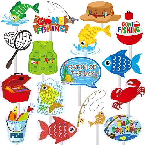 36pcs Fishing Cupcake Toppers Gone Fishing Party Cupcake Picks for Fisherman Birthday Party Decorations Fishman Fishing Pole theme Theme Party Baby Shower Supplies