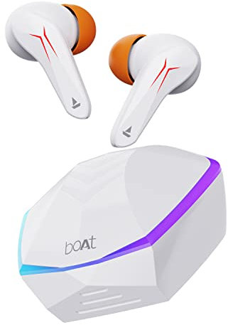 Boat Immortal 121 TWS Earbuds with Beast™ Mode(40ms Low Latency) for Gaming, 40H Playtime, Blazing LEDs, Quad Mics ENx™, Boat Signature Sound, ASAP™ Charge(10 Mins= 180 Mins)(White Sabre)