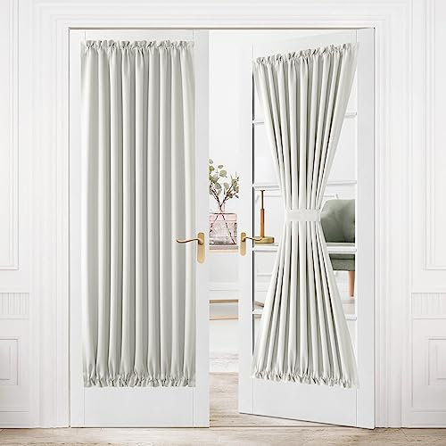 DWCN French Door Curtains – Rod Pocket Thermal Blackout Curtain for Doors with Glass Window, Kitchen and Patio Doors for Privacy, 36 X 80 Inches Long, 1 Curtain Panel with Tieback, Ivory