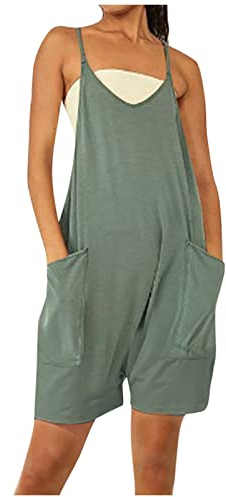 Manguun Mode Online-Shop|Outletjoggers Women Polyester Higwaist Sommer Joggers Anliegend Knopfleiste Romantisches Fließen Jumpsuit Damen Coolen Party Einfache Übergröße Grün