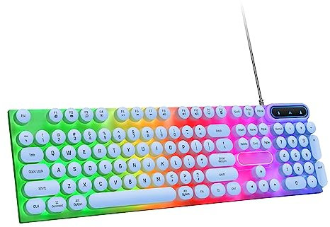 Gaming Keyboard, USB Wired Keyboard, Rainbow LED Backlit, 104 Keys Round Caps, Waterproof, for Win/Linux/Android/OS X Desktop Laptop, for AIO Computer (Punk Black)
