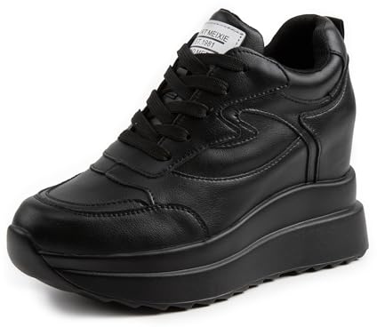 AONEGOLD Baskets Talon Compensées Femme Plateforme Chaussure de Sport Casual À Lacets Baskets Cuir Mode Chaussures Talon de 10 cm à L'intérieur Hausse