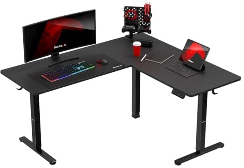huzaro Hero 9.5 | Elektrisch höhenverstellbarer Eckschreibtisch | 160×140 cm | LED-Panel mit Speicherfunktion | USB & Typ-C | 2 Motoren I bis 70 kg (Schwarz)