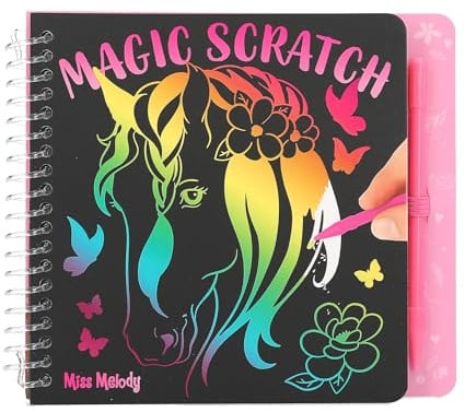 Depesche 12734 Miss Melody - Mini Libro Magico da grattare con Simpatici Motivi di Cavalli da grattare, Libretto con Sfumature Colorate e Penna per grattare