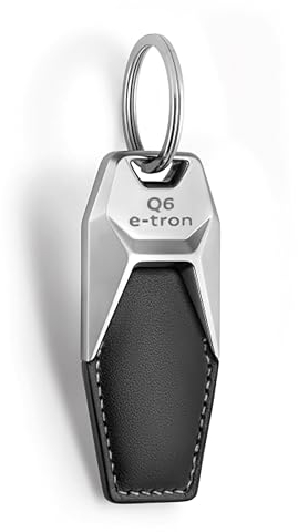 Audi 3182400600 Schlüsselanhänger Metall/Leder Anhänger Keyring, mit Q6 e-tron Schriftzug