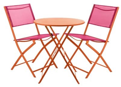 KASANOVA Set tavolo giardino tondo arancione con 2 sedie fucsia
