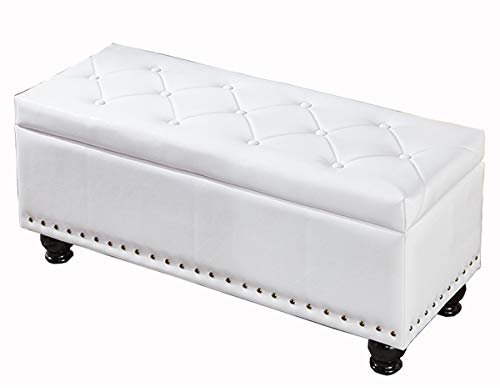 SAFWELAU Osmanische Bank Sitzhocker Viereckige Sitztruhe Fußhocker PU Gepolsterter Sitz Massenspeicher Wohnzimmer Sofa Bank Vintage Nieten Hocker aus Massivem Holz Lagergewicht 150kg 100x40x43cm (Col