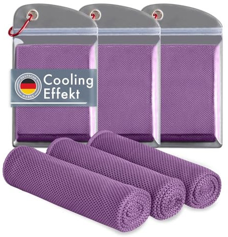 Blumtal Kühlhandtuch 3er Set - kühlendes Handtuch als Sporthandtuch - Mikrofaserhandtuch mit Kühlfunktion - Fitness Handtuch 100x30 cm - Kühltuch Cool Towel mit Tasche - Fitnesshandtuch - Lila