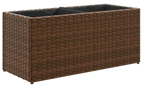 vidaXL Pflanzkübel 2 Töpfe, Pflanzkasten mit Stahlgestell, Blumenkasten für Garten Terrasse, Blumenkübel Hochbeet, Grau Poly Rattan