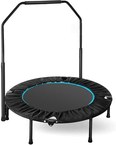 LIFERUN Indoor Trampolin Ø101cm,Faltbares Fitness,Trampoline für Jumping Fitness,Tragfähigkeit 150 kg,Verstellbare Handlaufhöhe,Ausdauertraining,Verschiedene Personengruppen,Blau