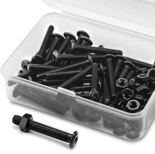 40 Juegos M4 x 20mm Kit de Pernos y Tuercas de Cabeza Hueca Hexagonal Redonda Plana 304 Acero Inoxidable Óxido Negro, Tornillos Para Muebles