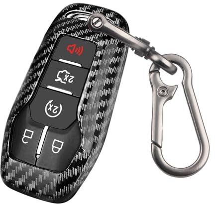 QBUC Schutzhülle für Ford-Schlüsselanhänger, Karbonfaser, mit Schlüsselanhänger, kompatibel mit Ford Fusion F-150 Edge Explorer, Mustang, Lincoln, MKZ, MKC, 4/5-Tasten-Smart-Schlüssel