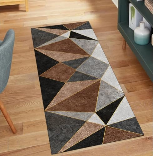 Tapis de couloir antidérapant marron 60 x 160 cm patchwork décoration d'intérieur antidérapant lavable pour couloir