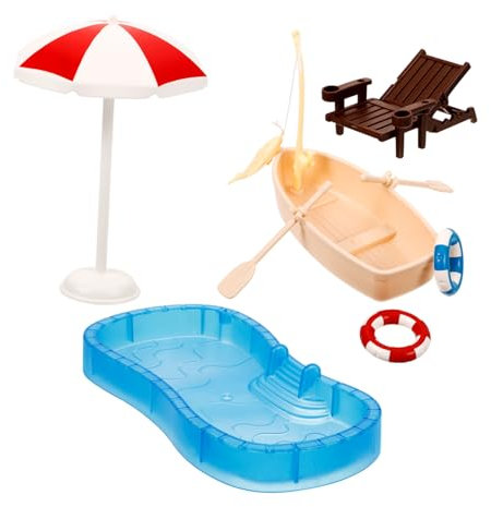 PHENOFICE Pool-spielzeugset Mit Mini-schwimmbecken Strandkorb Boot Und Miniatur-liegestuhl Für Dekoration
