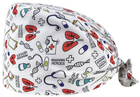 OP-Haube – 100% Baumwolle – Standardgröße – Mit Lustigen Motiven – Innovatives & Bequemes Design – Für Zahnärzte, Tierärzte & Medizinisches Personal (Weiß, gemustert)