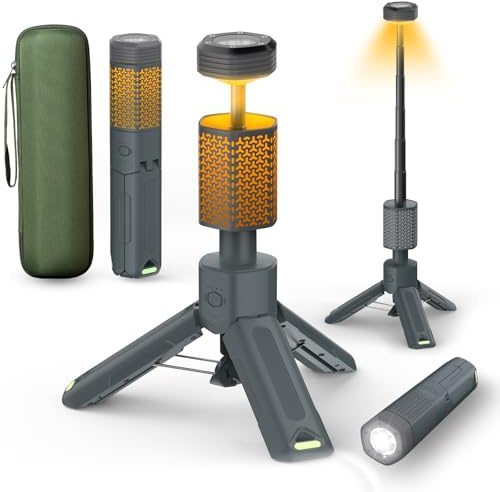 Telescopic Camping Light - 10500mAh Rechargeable Camping Lantern with Storage Bag, Dimmable Magnetic Tent Lamp, Waterproof Camp Light Outdoor Work Emergency Lights for Home Power Outage, Hiking -Gray