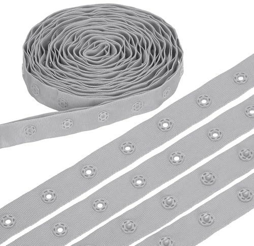 sourcing map 8 Yard Snap Button Tape, Polyester Plastic Snap Button Trim, Sewing Press Stud Ribbon Replacement for DIY Craft Clothes Fabric Sewing, Light Gray