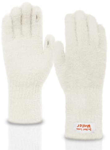Long Keeper PlüSch Flauschige Vollfingerhandschuhe Damen Warm Erweiterte Touchscreen Handschuhe Gestrickte Dehnbare Handschuhe FüR Outdoor Reisen (Weiß)