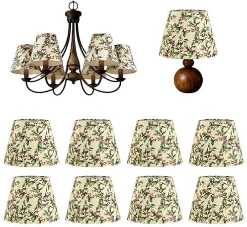 8 Stück Clip Lampenschirme, 5*10*8cm Stoff Lampenschirme, Clip Lampenschirme klein, Moderne Lampenschirm Clip On Stoffschirme für Tischlampen, Kronleuchter und Wandlampen, E14/E27, Grün Blatt Beeren