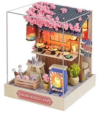 Xgdsnly Casa in Miniatura Fai da Te, Casa delle Bambole 3D, Kit di Artigianato in Legno con Mobili Realistici, Mini Casa in Legno Decorativa, Serra da, Casa della tagliatella Sakura