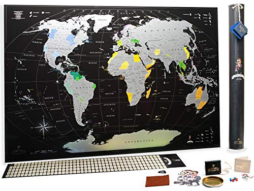 MyMap Weltkarte zum Kratzen – Premium Qualität Silber Deluxe Edition – Personalisiertes Reise-Tracker-Poster – Teilen Sie Ihre Reiseabenteuer – Weltkarte schwarz/Silber