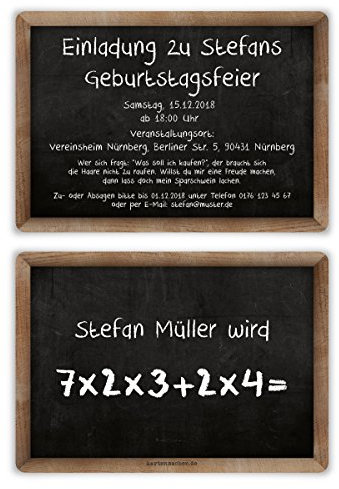 Kartenmachen.de Personalisierte 10-100x Einladungskarten runder Geburtstag 50 Jahre Geburtstagseinladungen - Rechenaufgabe