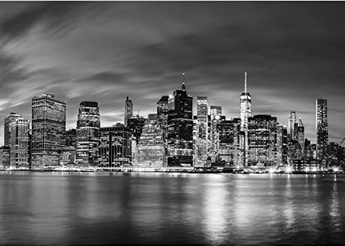 Runa Art Fototapete New York Nacht Modern Vlies Wohnzimmer Schlafzimmer - Made in Germany - 308 x 220 cm Schwarz Weiss 9336010c