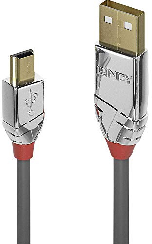 LINDY USB 2.0 Type A to Mini-B Cable, Cromo Line - Grey, 1m
