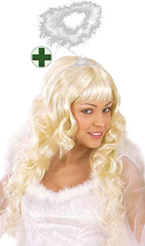 Karneval-Klamotten Perücke Engel blond Locken Weihnachten Engel-Perücke mit Heiligenschein weiß Engelsperücke Damen