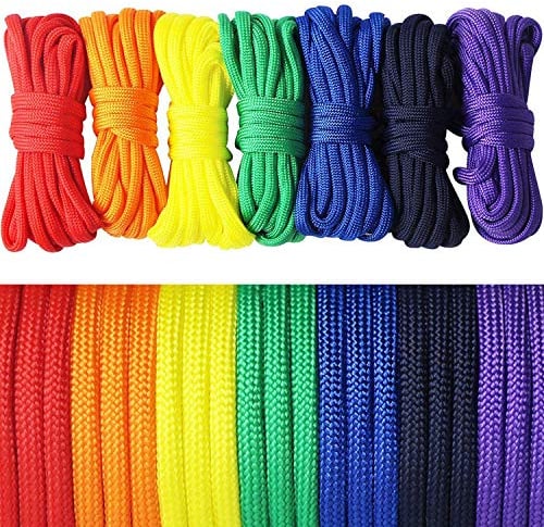 aufodara 7er Paracord Regenbogen Farben Armband Set Seile Schnüre Nylon Seil DIY Handgemachte Webart für Armband Schlüsselanhänger Knüpf Anhänger