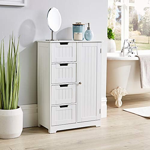 Home Source White Bathroom Cabinet 4 Drawer Chest 1 Door Cupboard Multi Purpose Storage Unit
