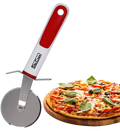 Delcasa Pizzaschneider aus Edelstahl – ausgestattet mit ultrascharfer Klinge, rutschfestem, ergonomischem Griff und klassischem Design – ideal für Pizza, Kuchen, Waffeln und Teig