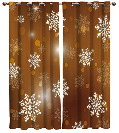 BEDSERG Blickdichte Gardinen Verdunkelungsvorhang mit Ösen Gelbe Schneeflocke 100% Polyester Lichtundurchlässige Vorhang für Schlafzimmer Geräuschreduzierung 85x200cmx2 Stücke