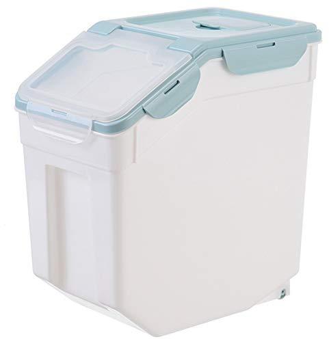 MYYINGELE Food Storage Container 10/15/25KG Airtight Kitchen Rice Cereal Canisters Dry Grain Metering Storage Dispenser Moistureproof for Rice Cereal Grain Soybean Pet Food, Blue, 25KG