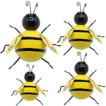 Amini Wespe wanddekoration Metall Biene Gartenfigur wanddekoration Gartenstecker Biene Garten Geschenke Hummel Rost Deko für Garten Balkon deko deko Schlafzimmer (4pcs)