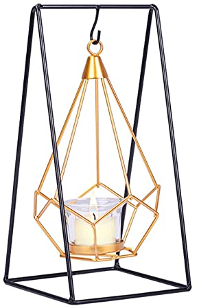 jiuzcare Bougeoirs Decoration, Bougeoir géométrique en Métal Bougeoir Fer Forgé Style Nordique Photophore en Métal Support de Bougie en Verre Géométrique en Métal Bougeoir Géométrique Suspendu, Swing