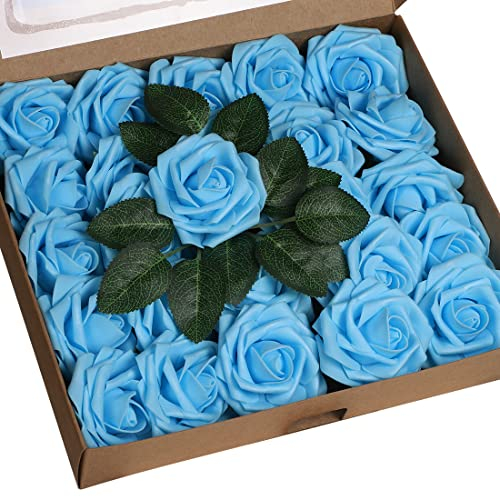 Anaoo Rosa Fiori Artificiali Finte 25 Pezzi Schiuma Aspetto Reale Regolabile Rose Finti Decorazioni per DIY Matrimoni Mazzi Nozze Nuziale Centrotavola Arrangiamenti Festa Bambino Casa, Blu