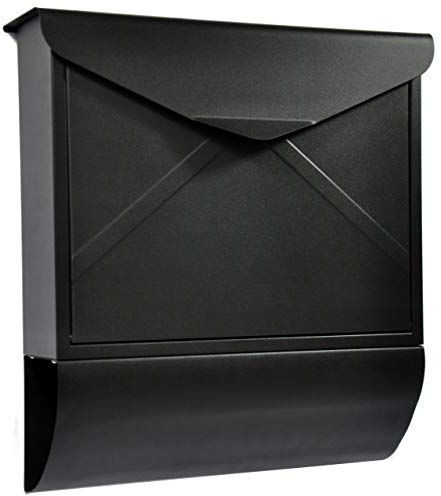 ALSTEN TECH Designer Briefkasten Wandbriefkasten Postkasten mit Zeitungsrolle Zeitungsfach Schwarz Matt RAL 9017