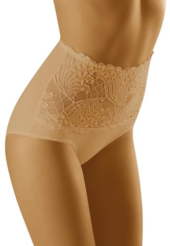 Wolbar Damen Sexy Shapewear-Slips Spitze Miederslip Hohe Taille Figurformende WB207, Beige,M